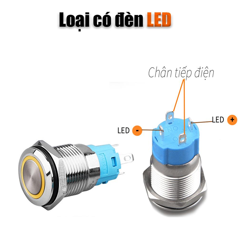 Nút công tắc nhấn giữ Tự khóa có LED 12mm (3V-6V, 12-24V, 110-220V) Vỏ Kim loại chống nước