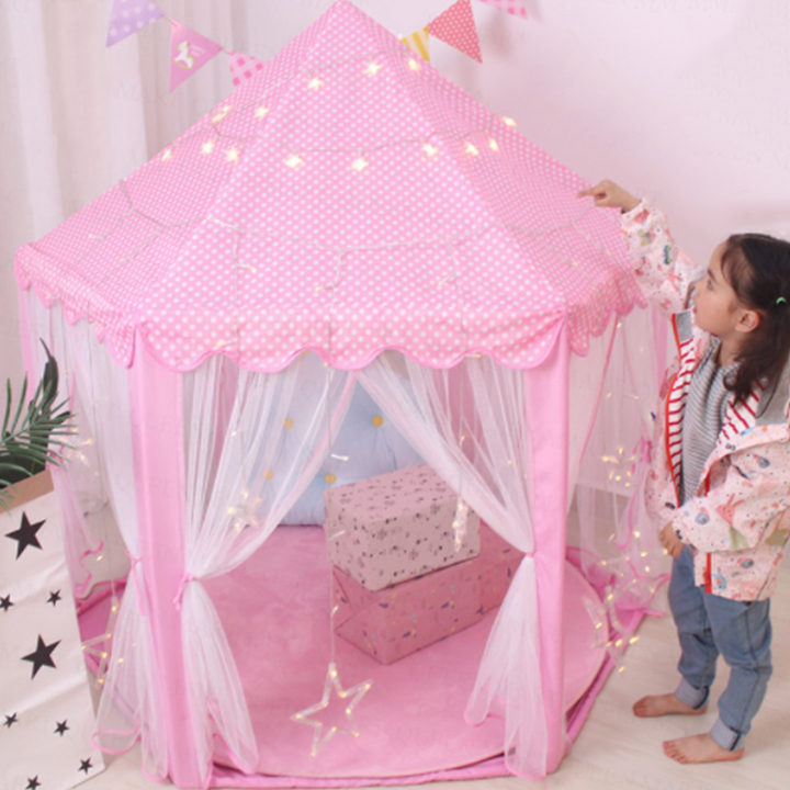 Lều Công Chúa Hoàng Tử Cho Bé Kiểu Dáng Lục Giác Màu Hồng Đậm Xanh Dương