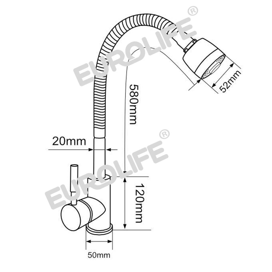 Vòi rửa chén nóng lạnh cần lò xo Đồng mạ Chrome Eurolife EL-KM03 (Trắng bạc)