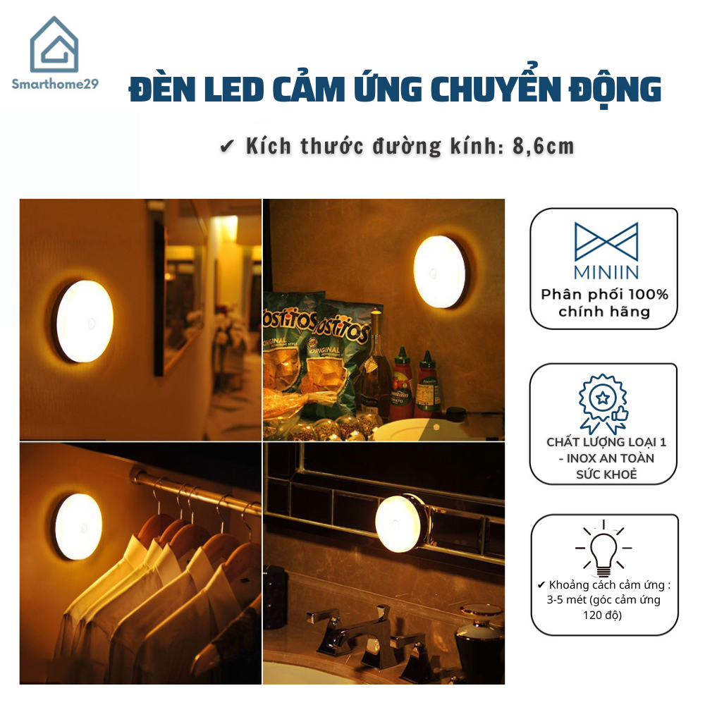 Đèn Cảm Ứng Chuyển Động, Đèn Led Thông Minh Dán Tường Không Dây, Góc Cảm Ứng Rộng, Thích Hợp Cho Mọi Không Gian - HÀNG CHÍNH HÃNG MINIIN