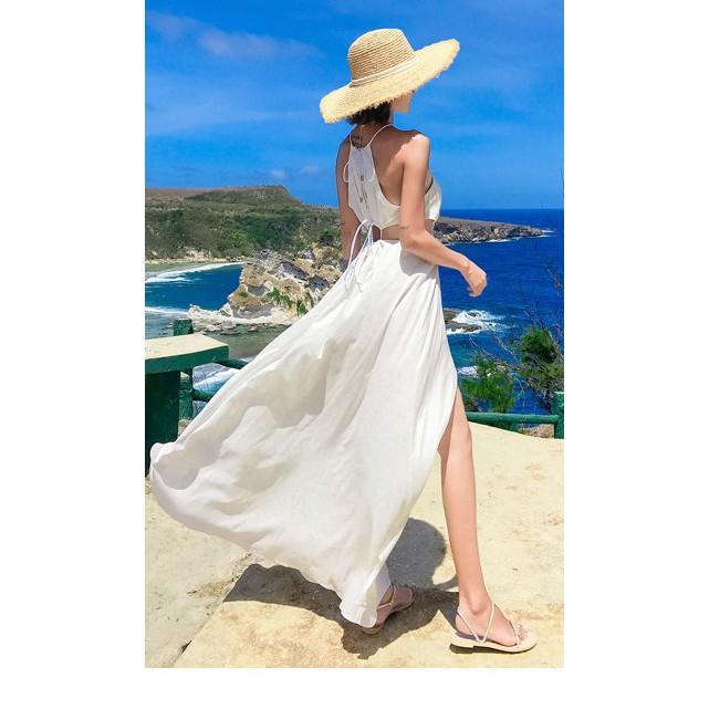 ĐẦM MAXI VÁY MAXI TRẮNG HỞ LƯNG ĐI BIỂN QUẢNG CHÂU