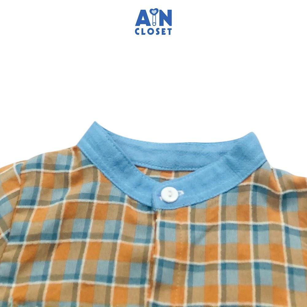 Bộ quần áo ngắn bé trai họa tiết Sơ mi caro xanh cotton - AICDBTD5HE7V - AIN Closet