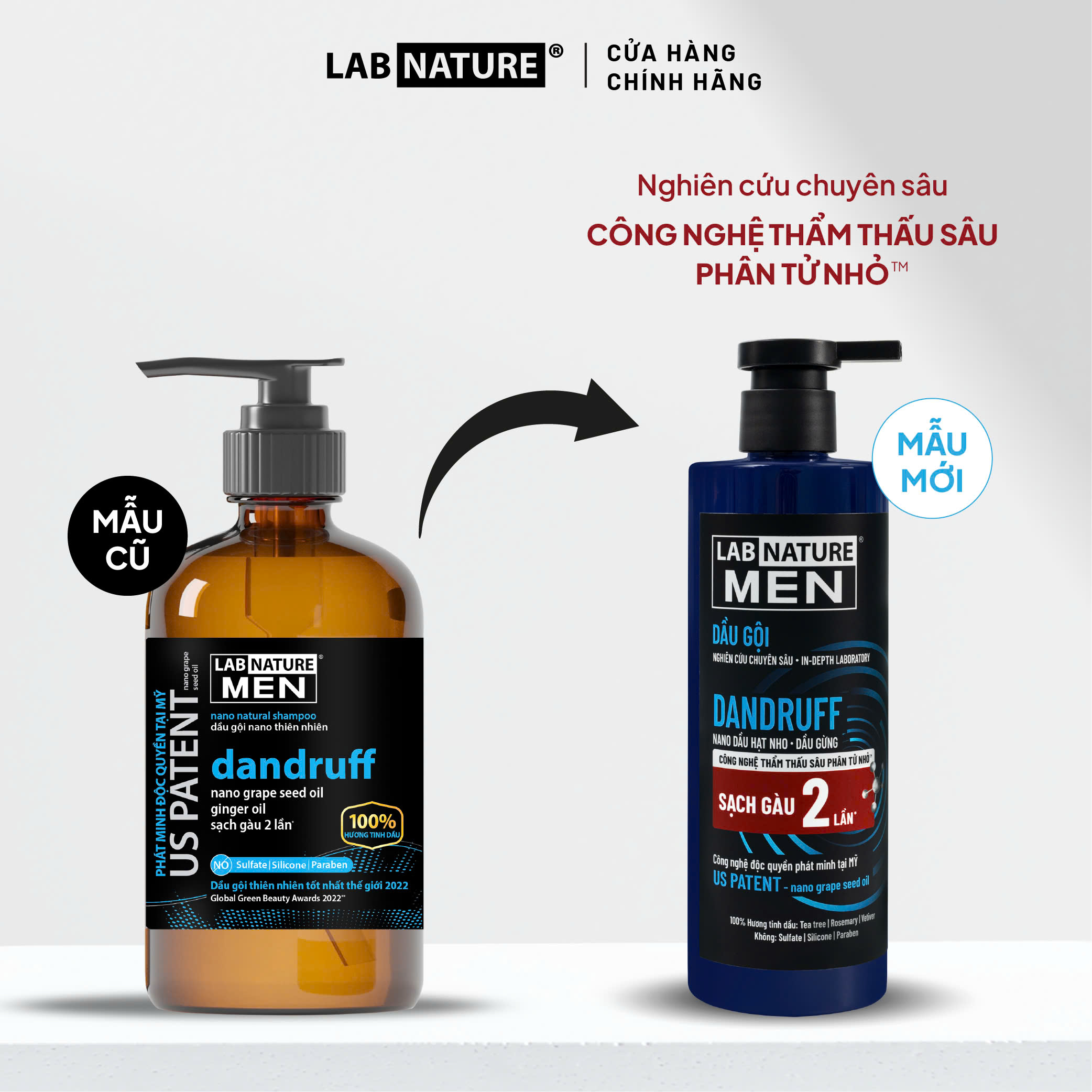 Dầu gội Lab Nature Men Dandruff 470g - Công nghệ Nano Sạch Gàu 2 Lần