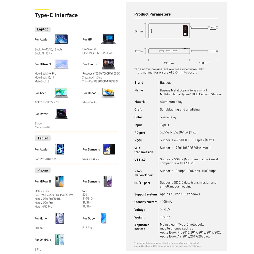 Hub / Bộ chia cổng Type-C đa năng 9 in 1 Baseus Metal Gleam Series CAHUB- CAHUB-CU0G  _ Hàng chính hãng