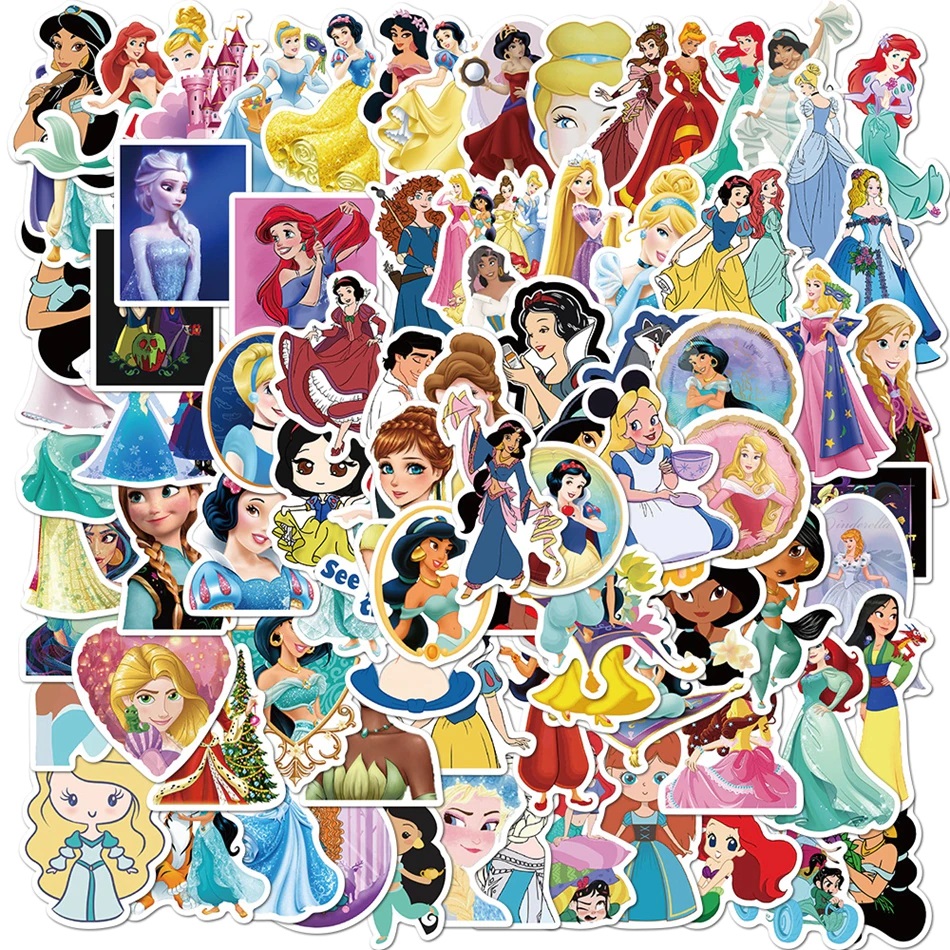 Bộ sticker chông chúa Disney Princess trang trí mũ bảo hiểm, laptop, ván trượt, sổ tay, note book, laptop