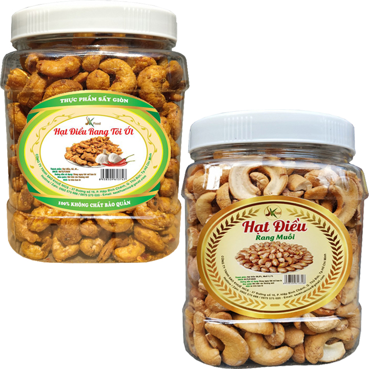 Combo 2 hũ: 500G HẠT ĐIỀU RANG TỎI ỚT+500G HẠT ĐIỀU BỂ RANG MUỐI HIỆU SK FOOD
