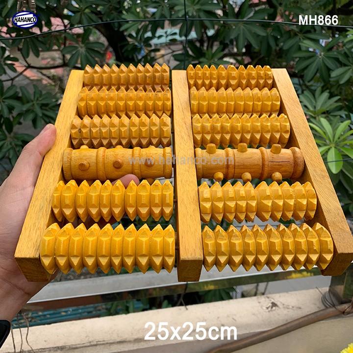 BÀN LĂN MASSAGE (CHÂN / TAY) BẰNG GỖ TỰ NHIÊN - MH866 (5 trục gai, 1 nút) Giúp lưu thông máu - thư giãn - Chăm sóc sức khỏe