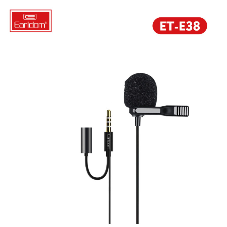 Hình ảnh Mic Thu Âm Mini Cho Điện Thoại Chân 3.5mm kèm Jack Cắm Tai Nghe Earldom E38 Hàng Chính Hãng