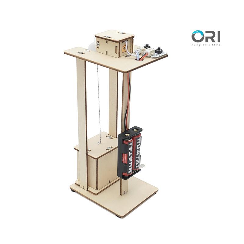 Đồ chơi stem - Bộ lắp ráp thang máy mini bằng gỗ DIY