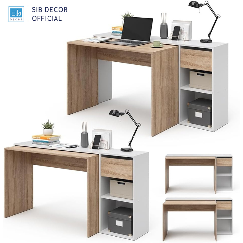 Bàn Gỗ Đôi Thương Hiệu SIB Decor Có Thể Linh Động Kéo Dài, Thu Gọn