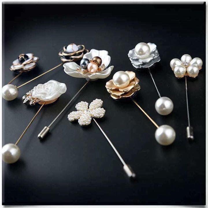 Sét 8 Trâm Cài Áo Hoa Và Ngọc Trai Nhân Tạo