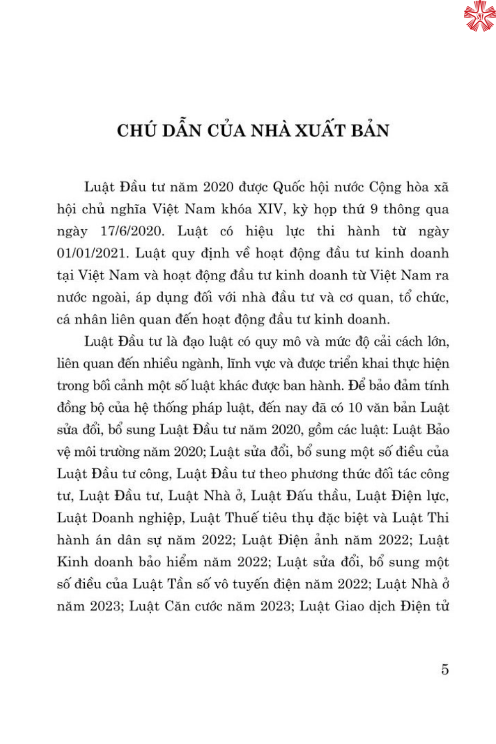 Luật đầu tư năm 2020 (sửa đổi, bổ sung năm 2020, 2023, 2024) bản in 2024
