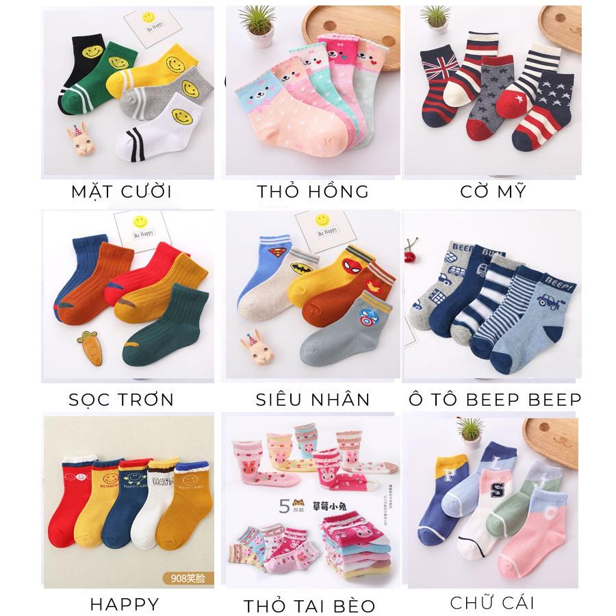 Set 5 Tất Cầu Vồng Cho Bé Trai Bé Gái Cao Cổ In Hình Ngộ Nghĩnh Dày Ấm Chất Cotton