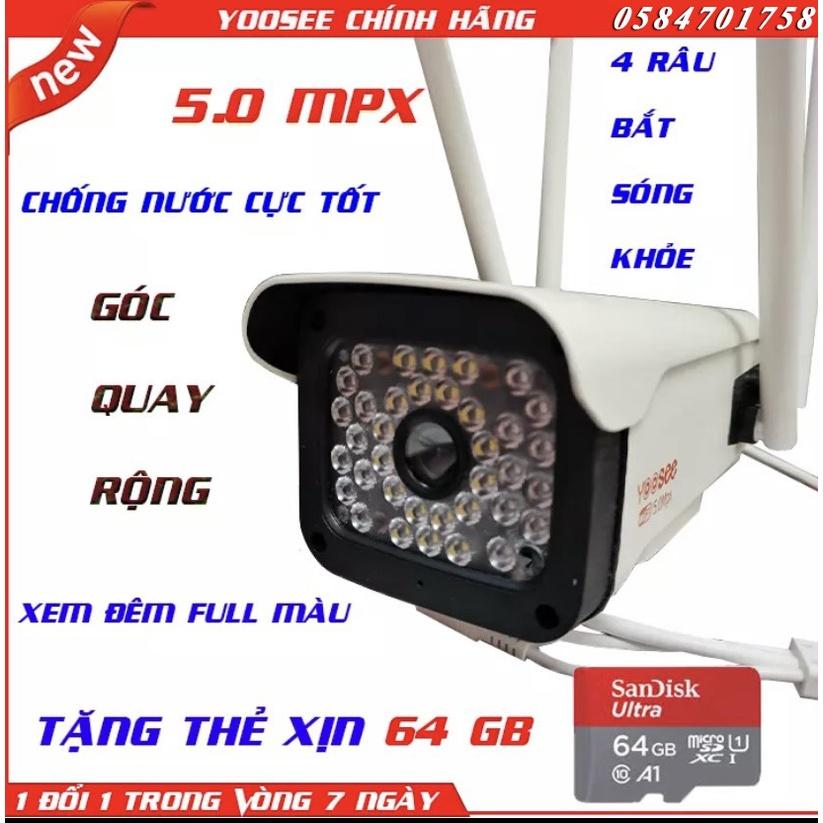 Tặng thẻ xịn 64 -CAMERA YOOSEE THÂN XOAY NGOÀI TRỜI 5.0 MPX 4 RÂU,BẮT SÓNG KHỎE,HÌNH ẢNH SẮC NÉT, XEM ĐÊM CÓ MÀU -HÀNG NHẬP KHẨU