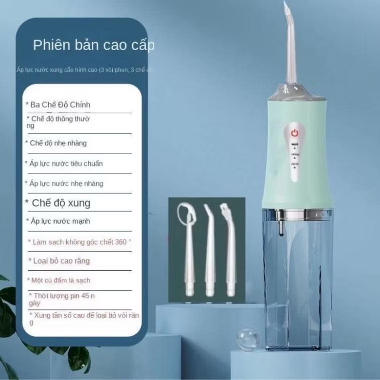 [HÀNG LOẠI 1 XỊN] Tăm Nước Oral Irrigator Nội Địa Máy Tăm Nước Cầm Tay Vệ Sinh Răng 4 Đầu Tăm Bình Chứa 220ML Tăm Nước Mini