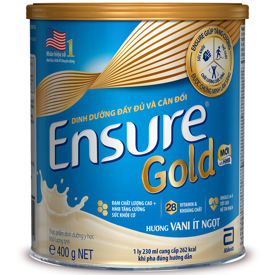 Thực phẩm dinh dưỡng y học: Ensure Gold hương vani ít ngọt 400g