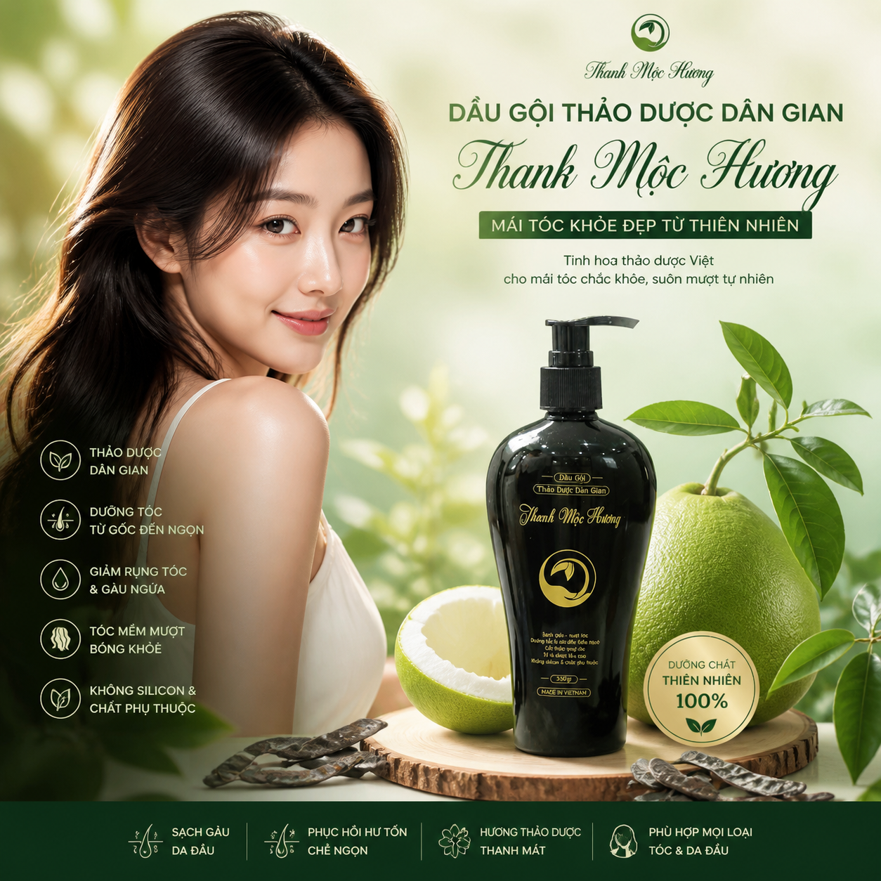 Dầu gội thảo dược Thanh Mộc Hương giúp sạch gàu giảm rụng tóc 350ml