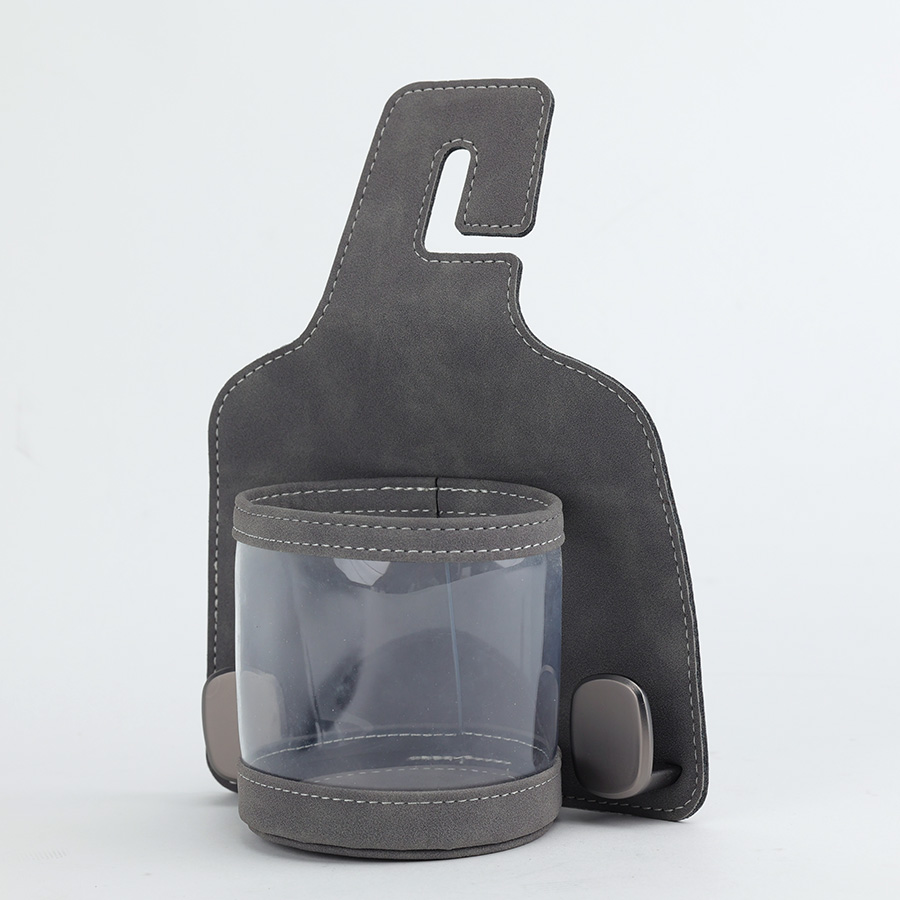 Móc Treo Đa Năng Có Hộc Đựng Ly Trên Ô Tô CIND BO-L021 Bằng Kim Loại Bọc Da Lộn Màu Xám Sang Trọng Cho Nội Thất Xe - Nhập Khẩu Chính Hãng