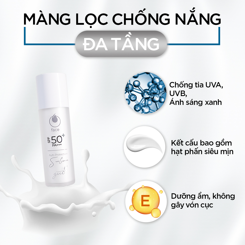 [Nâng Tone Tự Nhiên, Kiềm Dầu] - Kem Chống Nắng Chống Ánh Sáng Xanh Cho Da Dầu Mụn, Da Nhạy Cảm SPF 50+ PA+++ GUO 30 ml