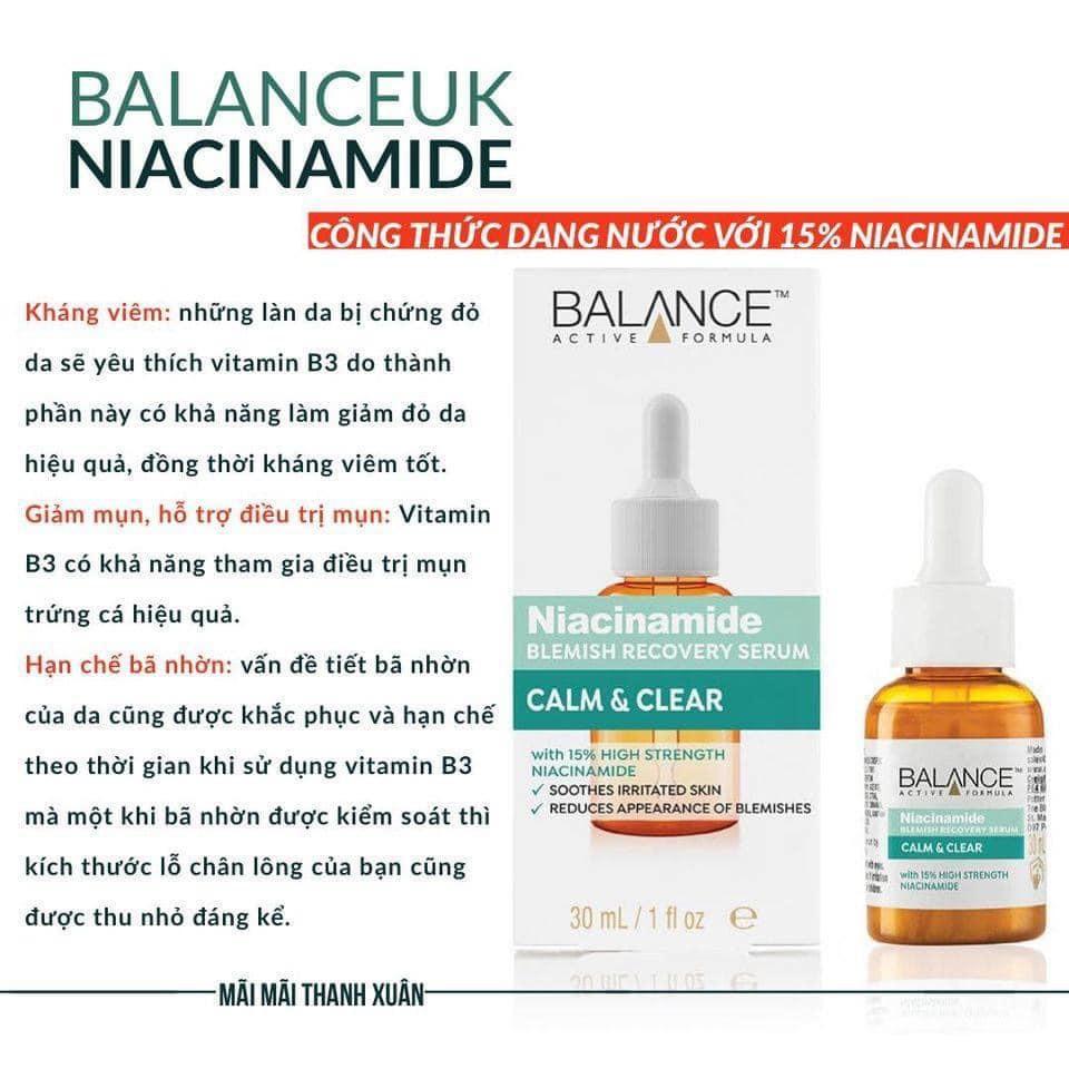 Serum Ngừa Mụn Niacinamide Dưỡng Trắng và Mờ Thâm Mụn - Balance Niacinamide - Giấy Kiểm Định An Toàn