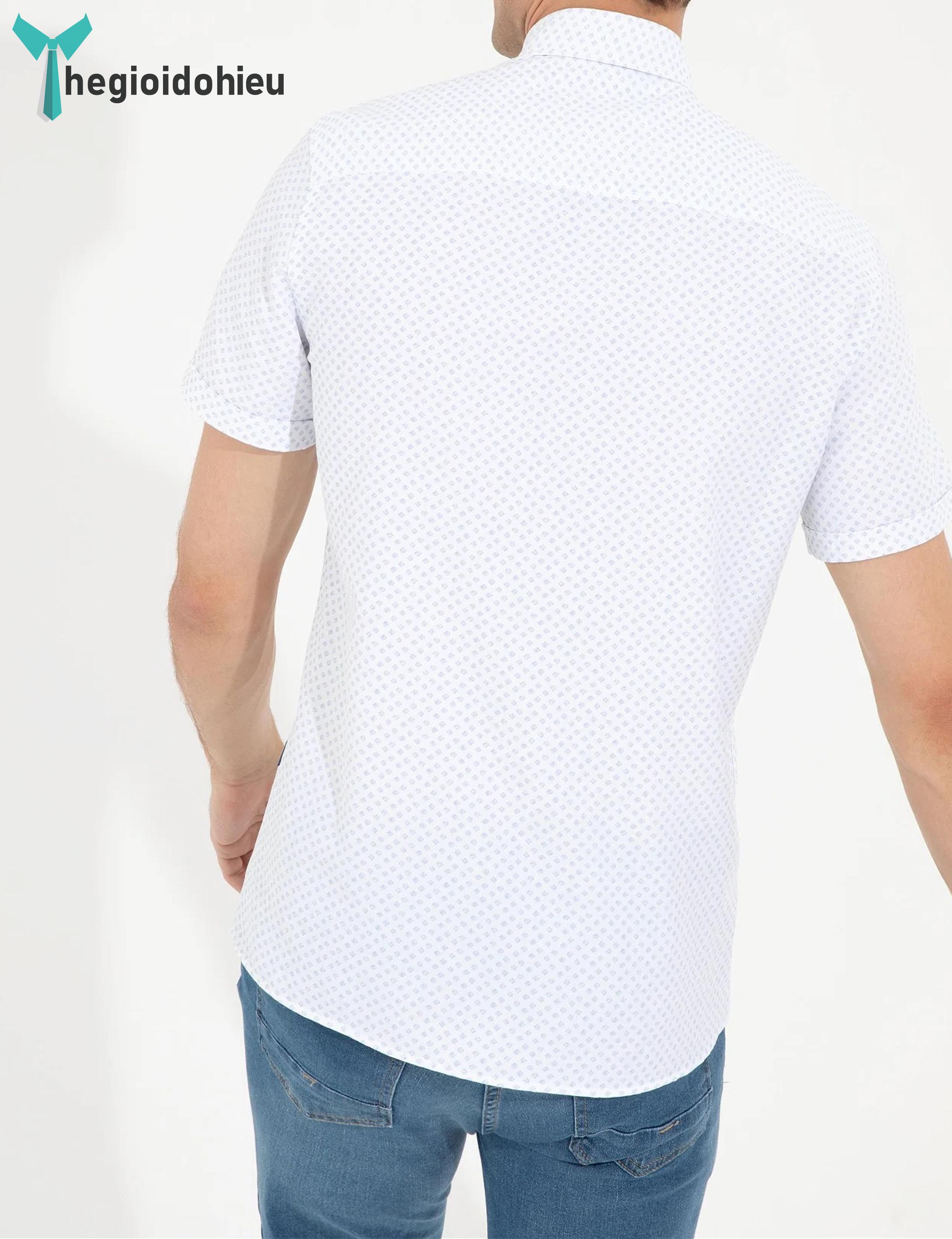 Áo sơ mi nam ngắn tay Pie Cardin PCShirt102 (Trắng họa tiết xanh) - Hàng nhập khẩu - Không túi - Trắng họa tiết