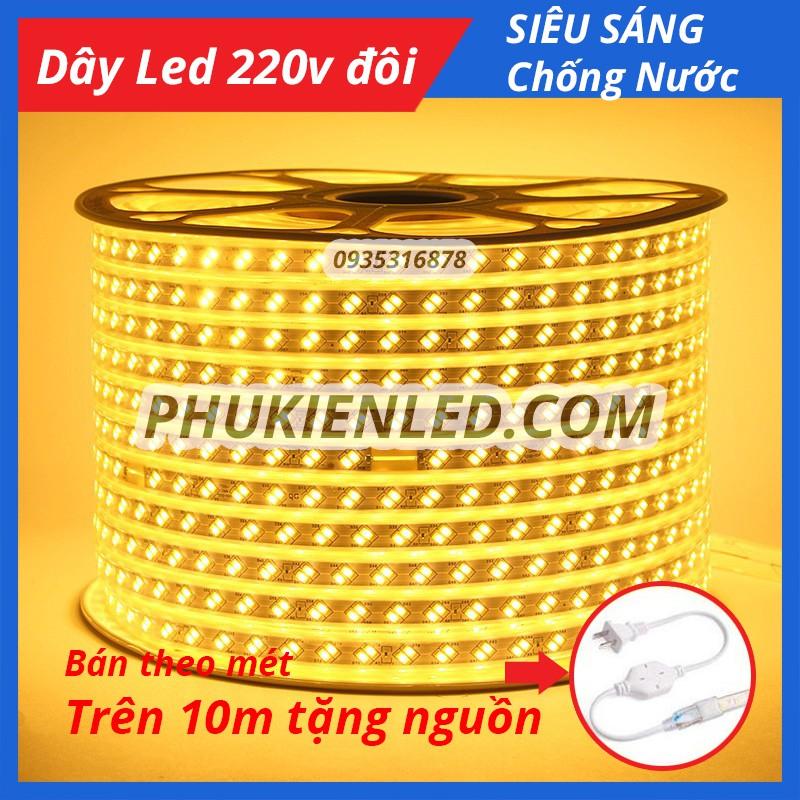 Đèn Led dây đôi chống nước ống nhựa 220V (bán theo m) 10m trở lên Tặng Nguồn - Đèn Led quấn cây dây đôi 2835