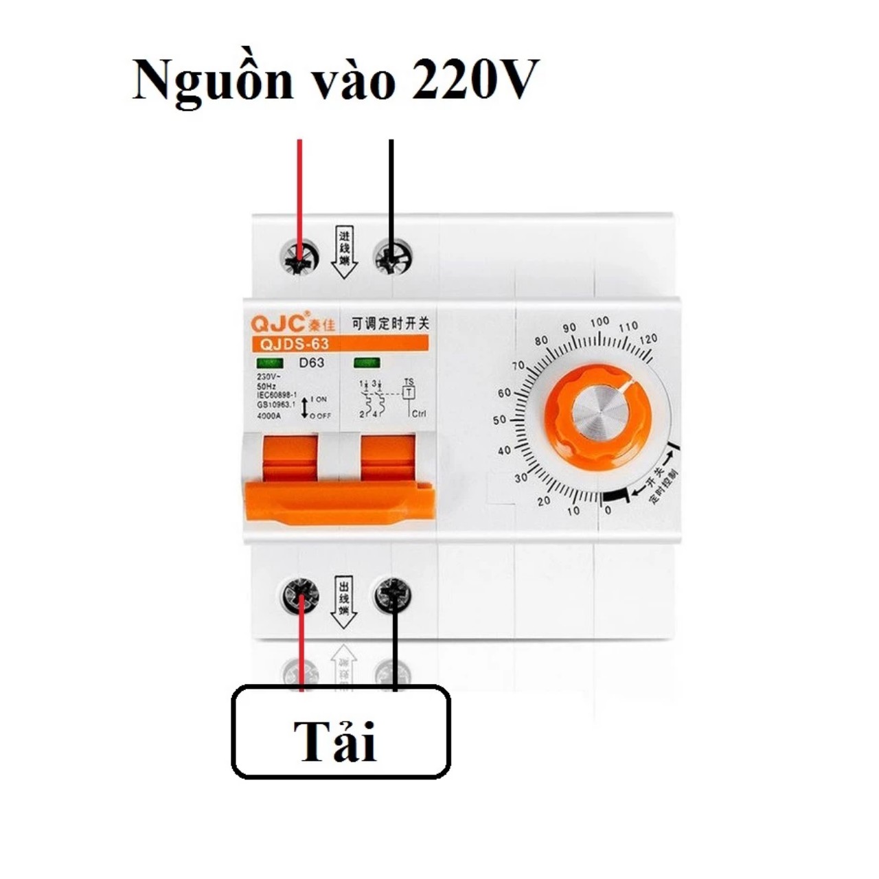 Cầu dao,aptomat hẹn giờ tự động đếm ngược tối đa 120 phút ngắt thiết bị 63A 220V