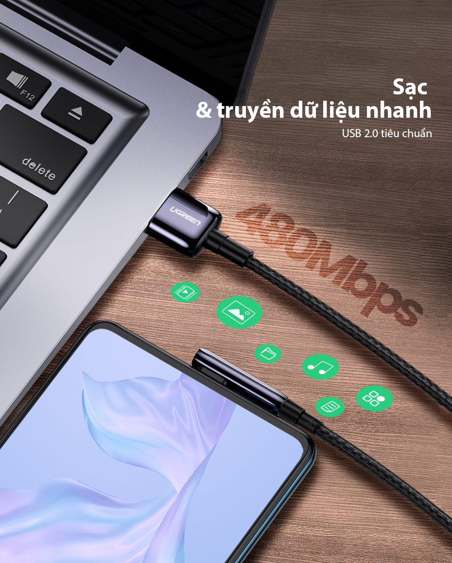 Cáp sạc USB 2.0 sang type C UGREEN US317 sạc nhanh 40W hỗ trợ sạc nhanh Huawei chống mòn - Hàng nhập khẩu chính hãng