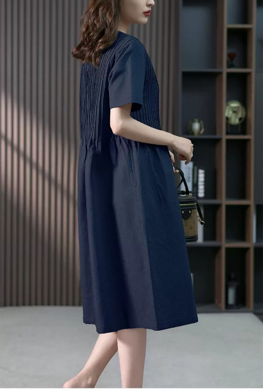 Váy Đầm Nữ Thiết Kế Cao Cấp Cổ Tròn Dáng Suông Tôn Dáng, Đầm Midi Chất Liệu Linen Thời Trang Đũi Việt