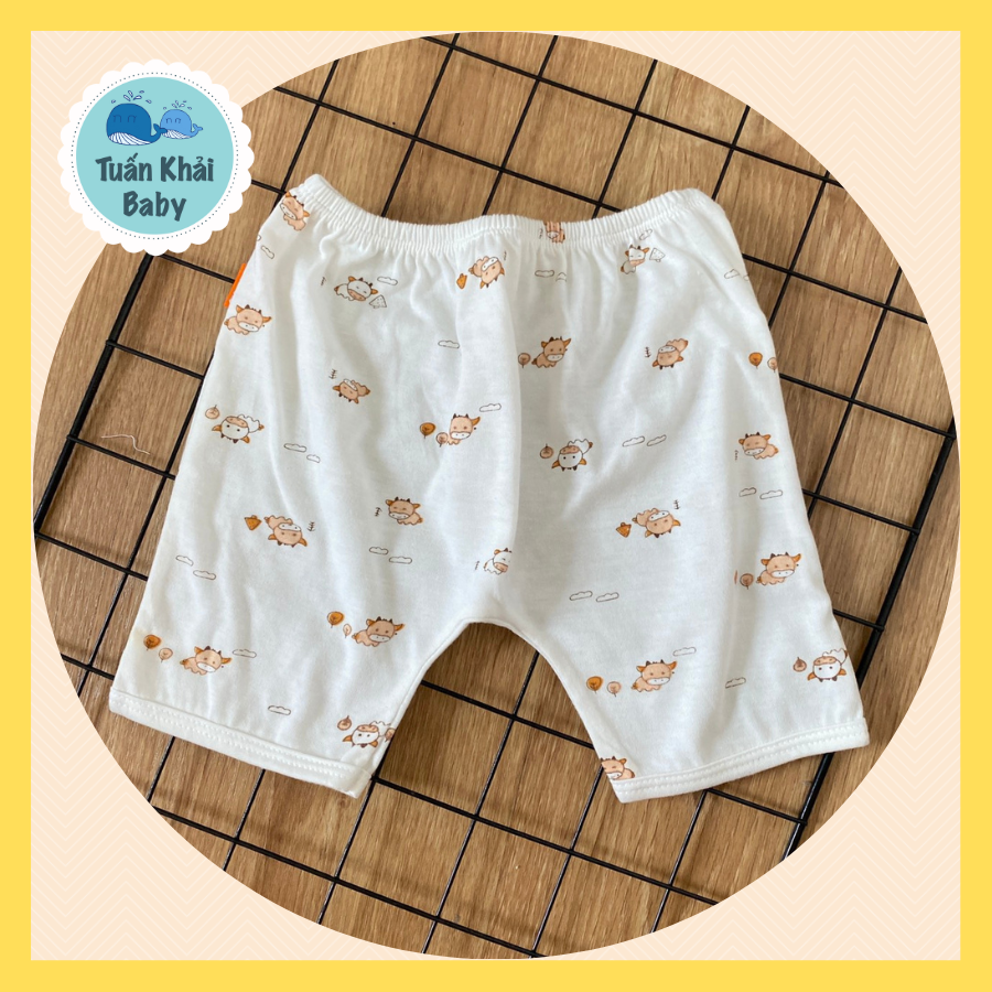 Quần sơ sinh (1 cái) cotton cao cấp CUNCON | Mẫu Quần đùi đáy ngang Họa Tiết | Size 1,2,3 cho bé sơ sinh - 9kg