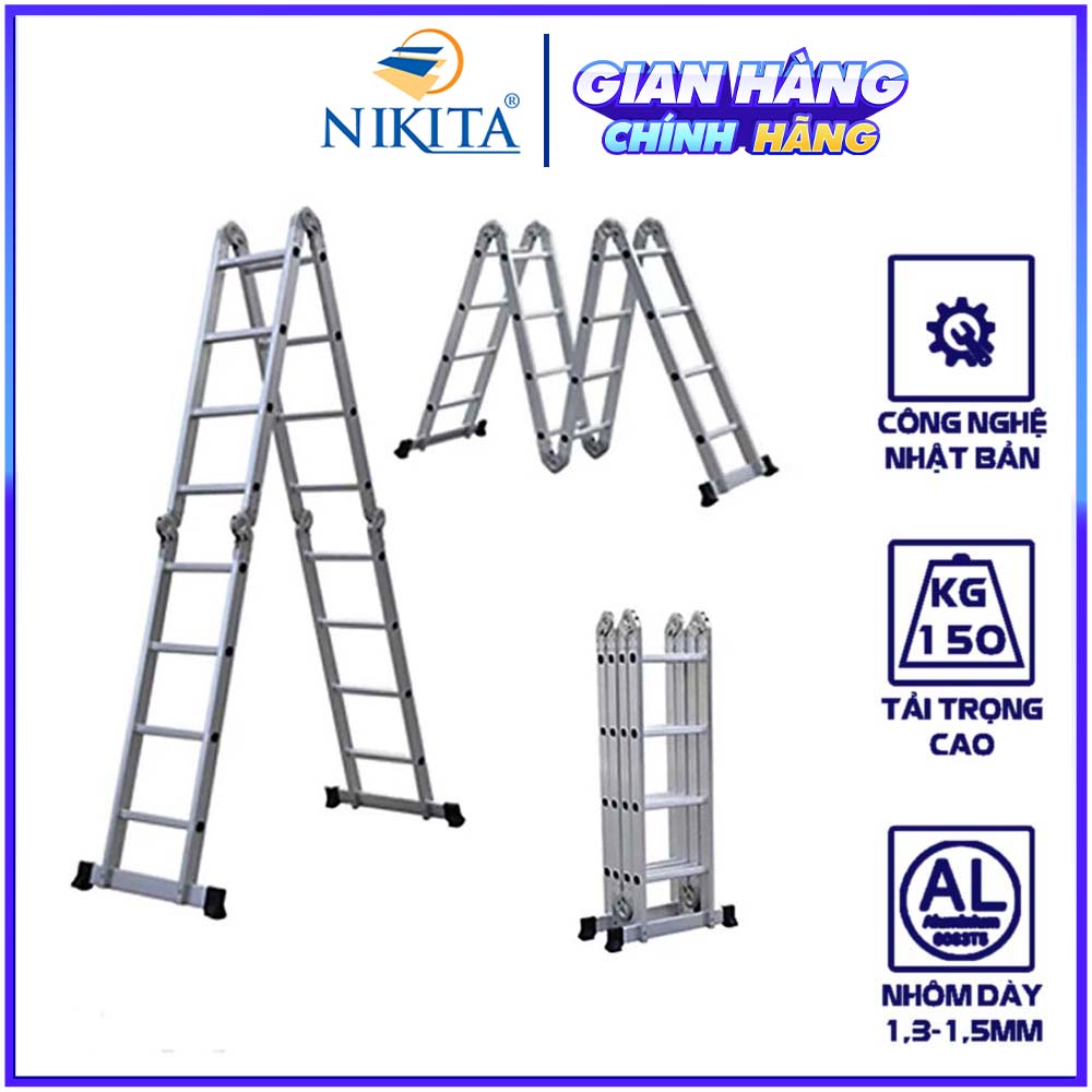 Thang nhôm gấp 4 khúc Nikita Nik44A chân choãi