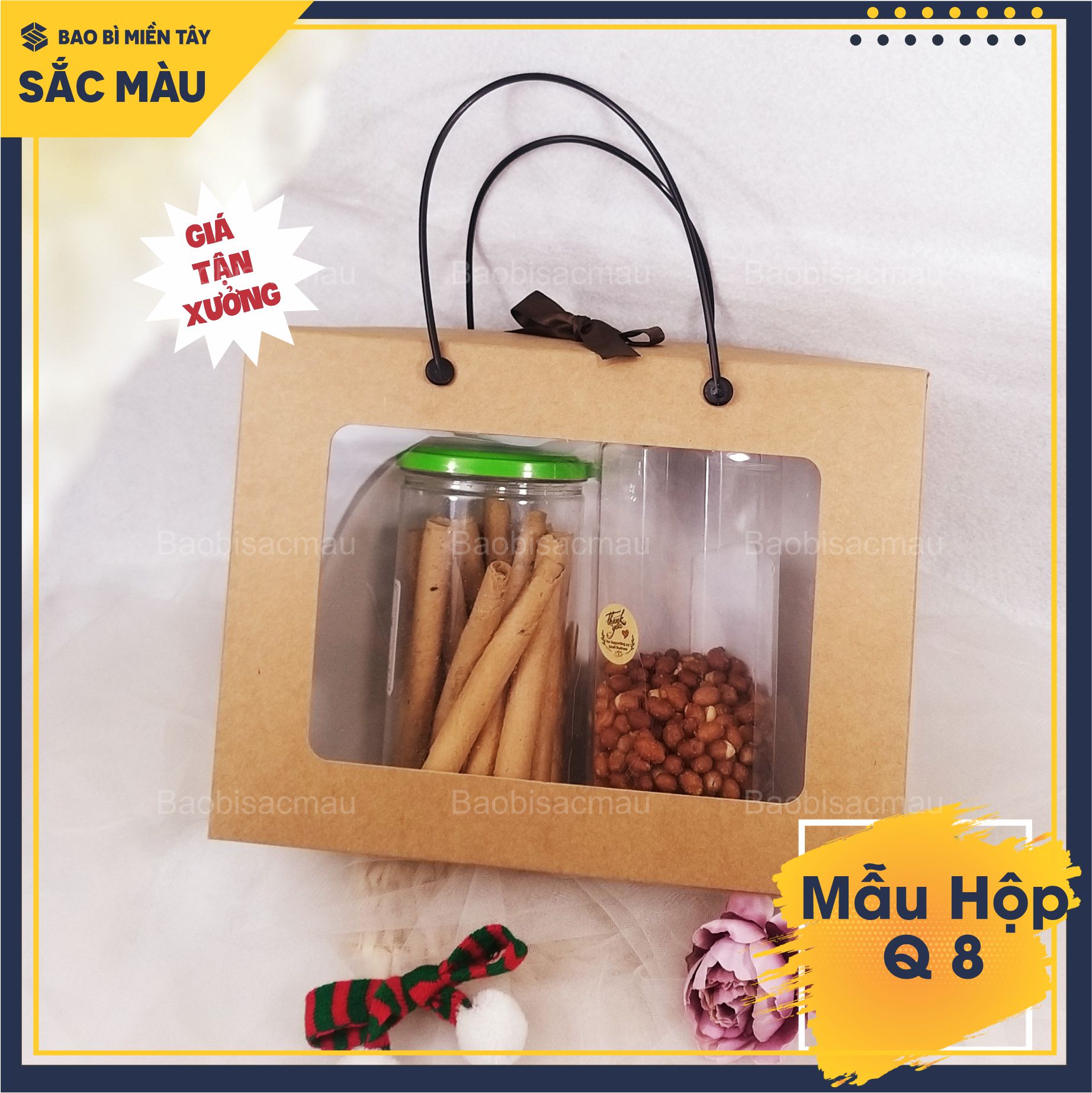 5 Hộp giấy kraft có quai nhựa kích thước lớn dùng để đựng quà tặng, quà tết, đồ trang trí....