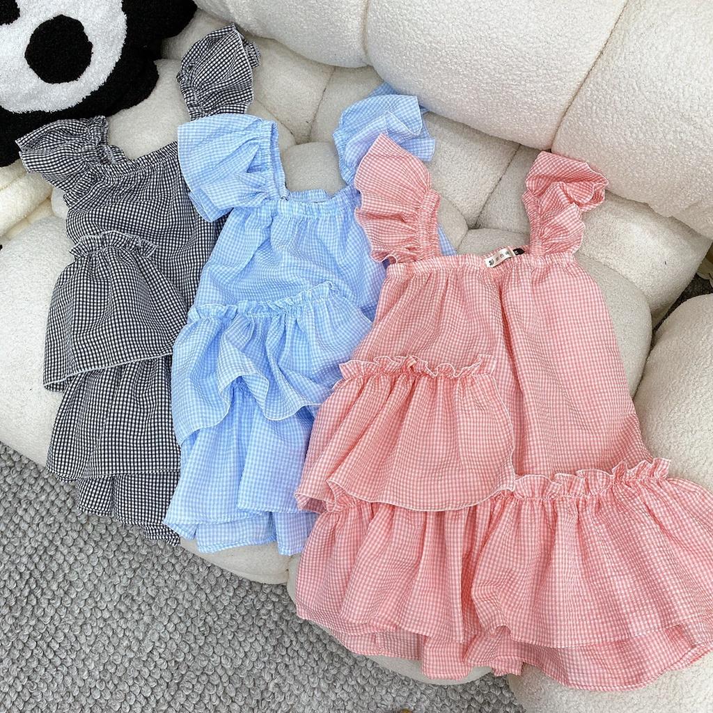 ÁO ĐŨI KẺ 2 DÂY CÁNH TIÊN DÁNG DÀI TẦNG XÒE CỰC XINH