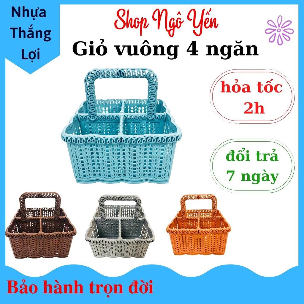 Giỏ nhựa vuông 4 ngăn rổ nhựa có quai xách đựng cafe, trà sữa mang đi, đựng hũ gia vị