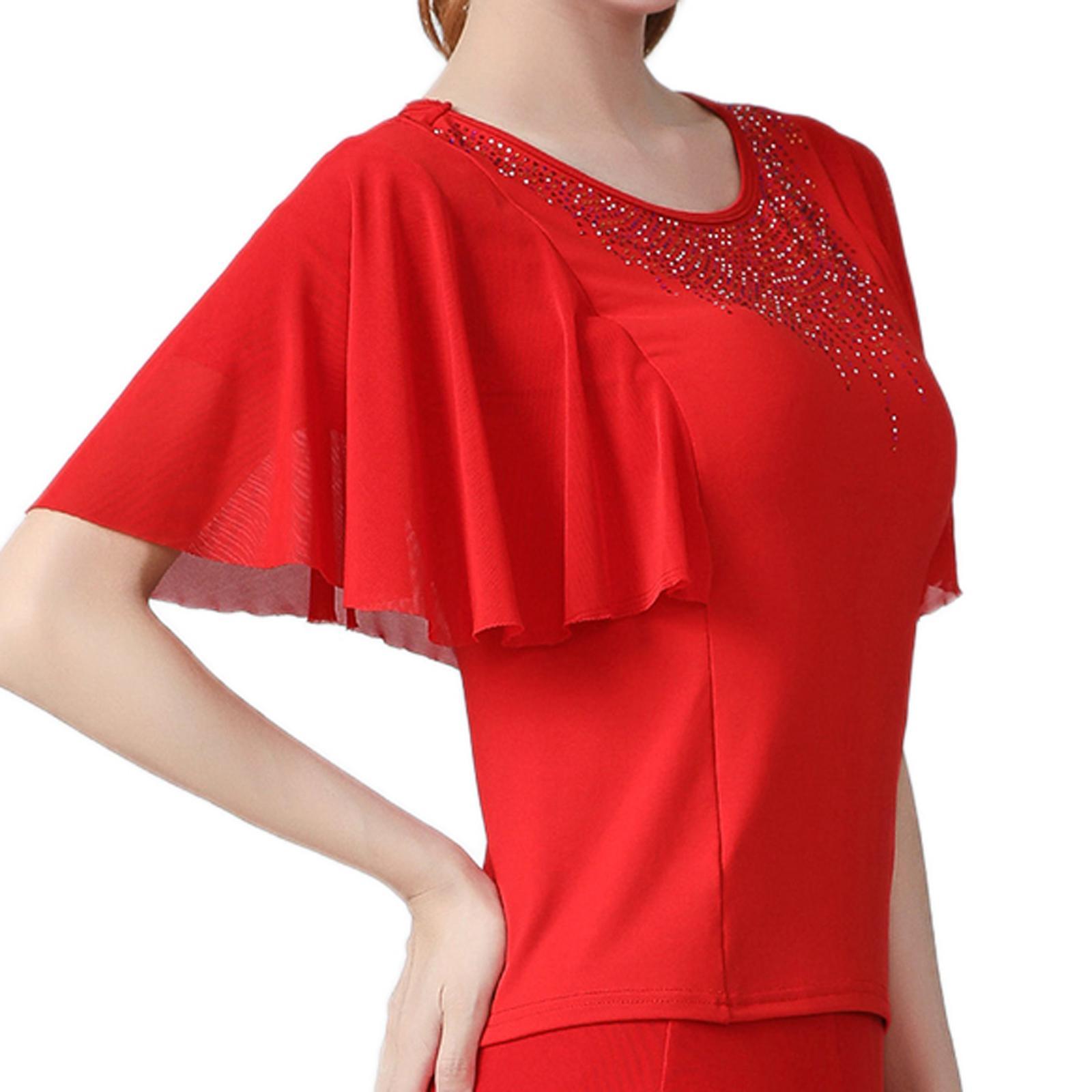Elegant Women Dance Tops Bell Sleeves Short Sleeve Top Adults Practice Tops