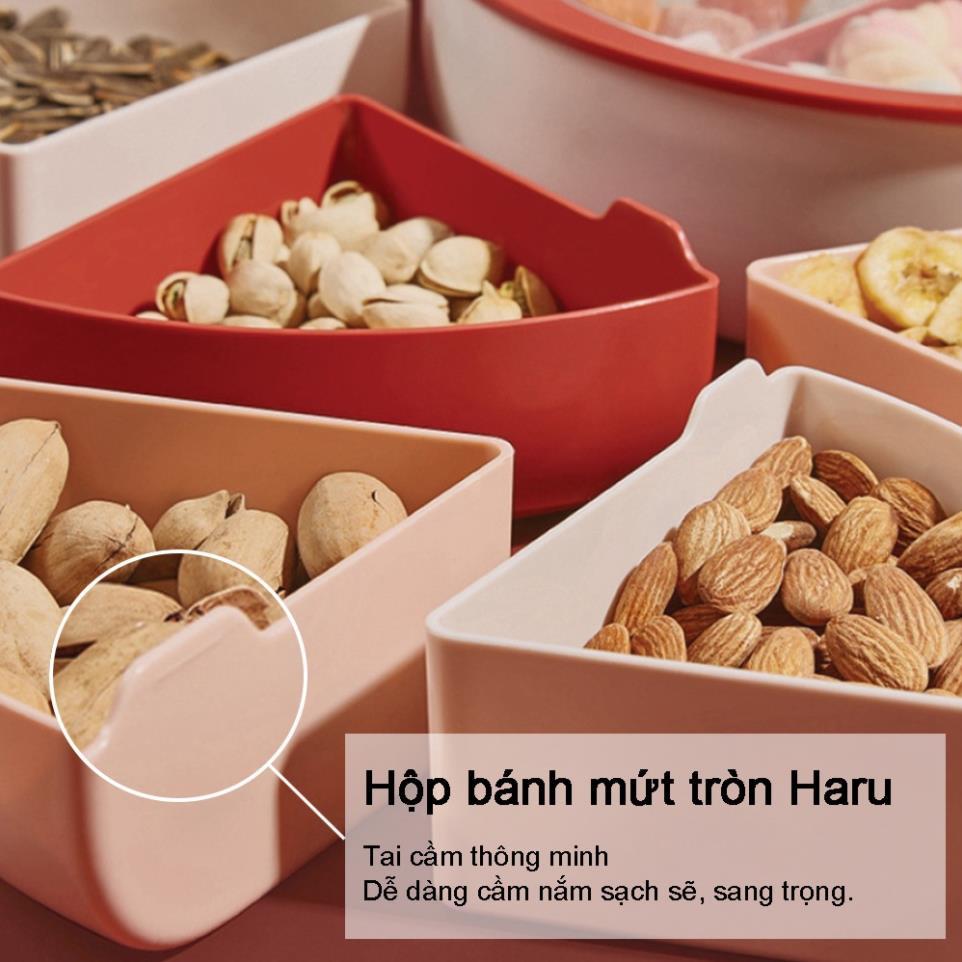 Hộp mứt tết Haru inochi cao cấp khay mứt hoa 5 cánh , tròn vuông