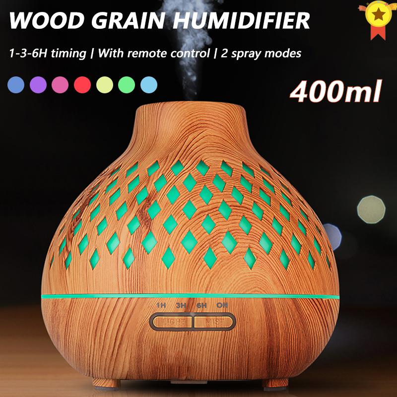 400Ml Hạt Gỗ Hương Thơm Khuếch Tán Tinh Dầu Siêu Âm Nồi Cơm Điện Từ Máy Tạo Độ Ẩm Không Khí 7 Màu Đèn Điều Khiển Từ Xa Cho Nhà Văn Phòng