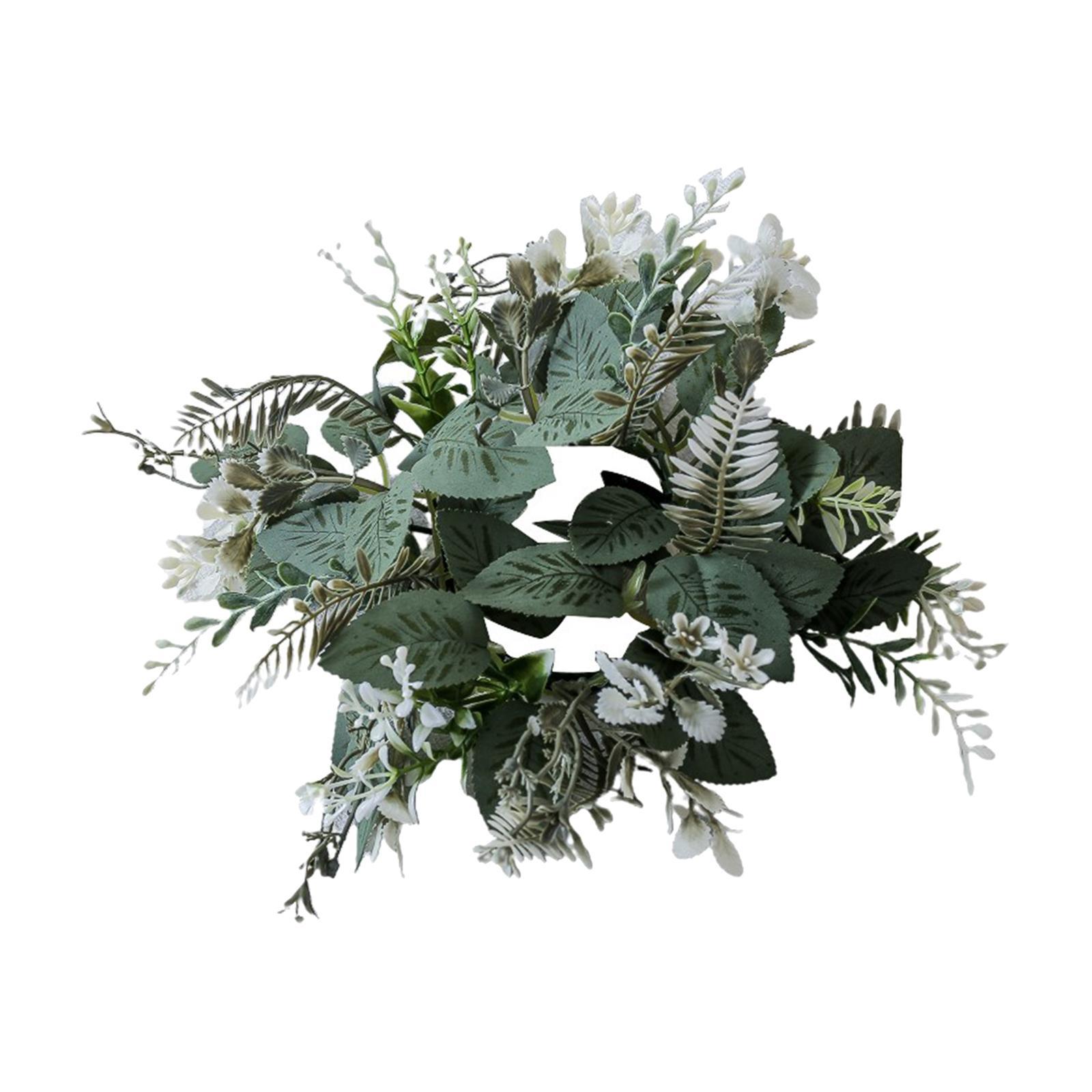 Greenery Candle Wreath Pillar Candle Rings Wreath Pillar Candle Holder Candle Garland for Bar Dining Table Party Living Room Decoration