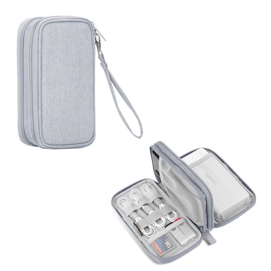 Túi Phụ Kiện Công Nghệ Bubm Chuyên Dụng 1 Ngăn, 2 Ngăn Đựng Dây Cáp, Pin Sạc Dự Phòng Có Quai Xách Cầm Tay Tiện Lợi - Hàng Chính Hãng - Túi 2 Ngăn - Xám