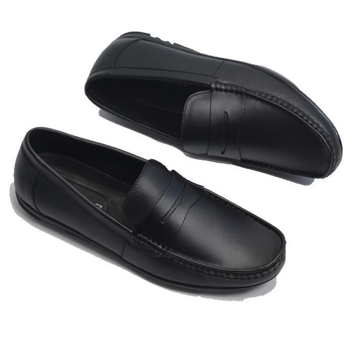 Giày lười nam da bò 100% màu đen, da mềm, lên chân bao đẹp, sang trọng