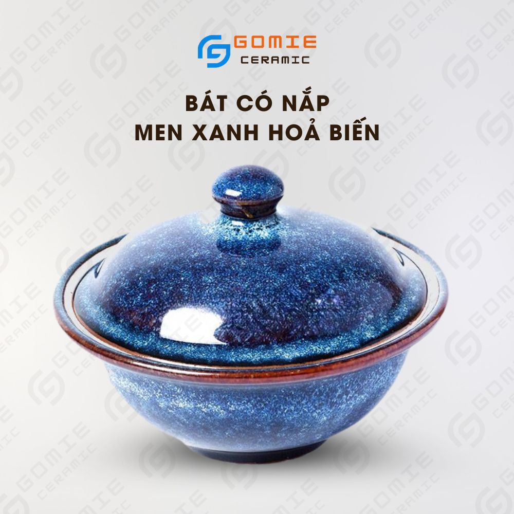 Bát Có Nắp Men Xanh Hoả Biến