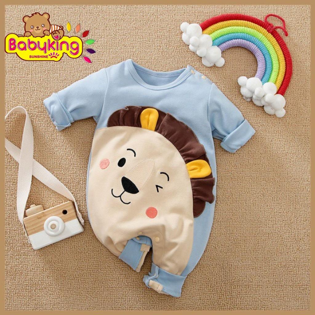 BodySuit,áo liền quần dễ thương dài tay kiểu sư tử xanh dương nhạt cho bé ,cotton 100%, thương hiệu Aiueo Nhật Bản