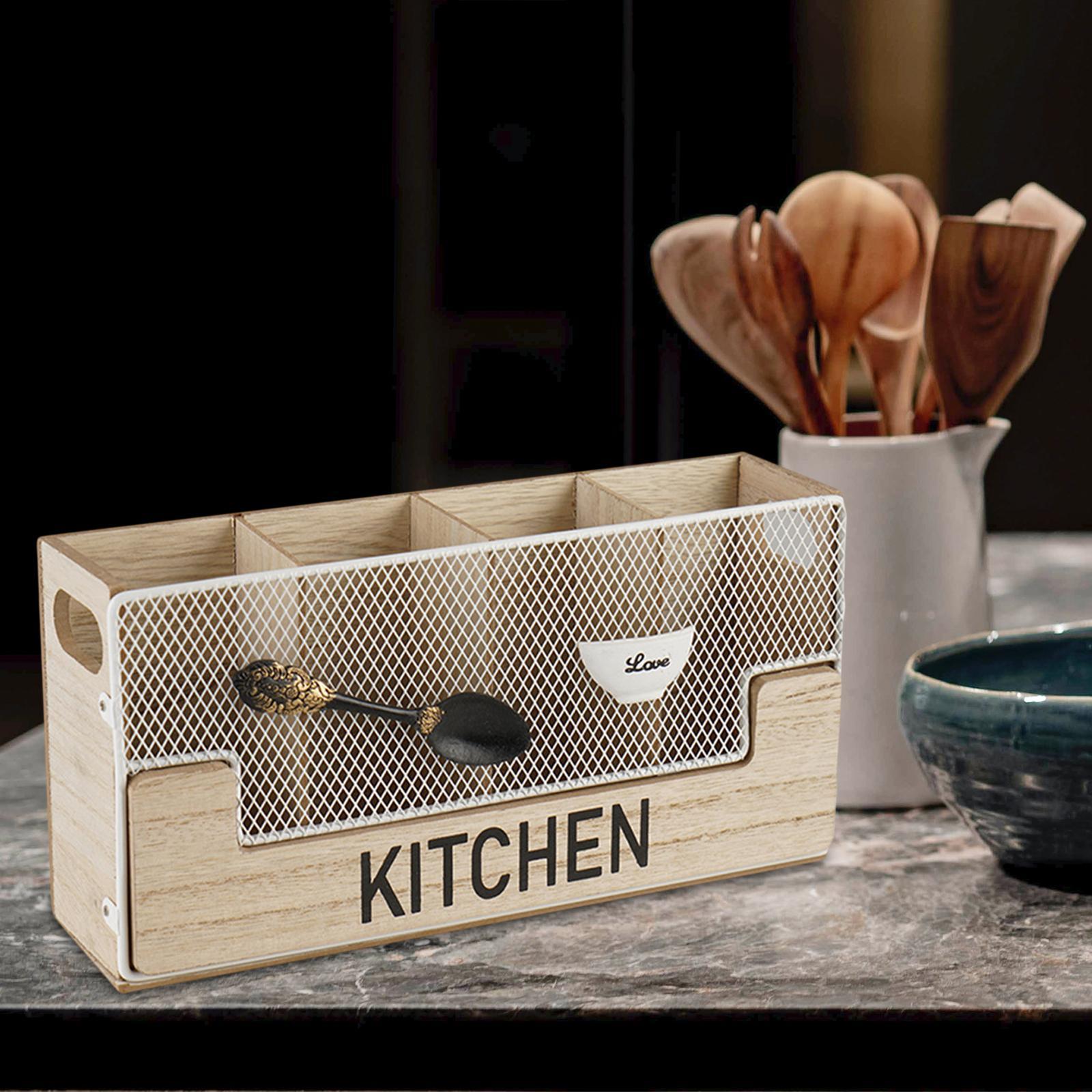 Wooden Cutlery Utensil Holder Rack Shelf for Kitchen Table Accessories Knife