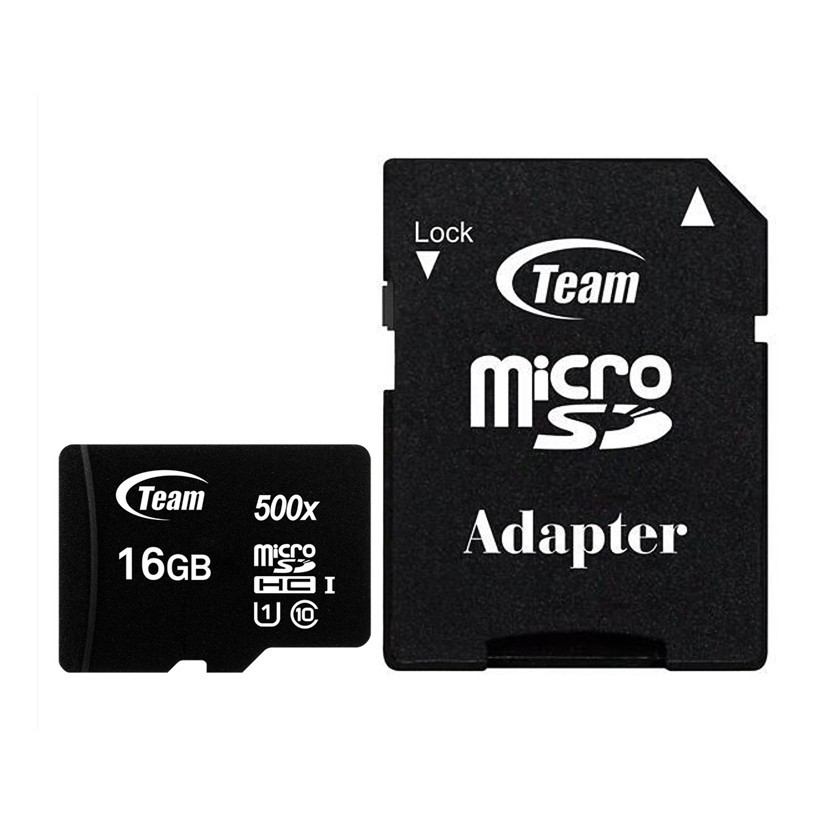 Thẻ nhớ 16gb micro SDHC CL10_U1 500X Team Adapter (Đen) – Hàng Chính Hãng