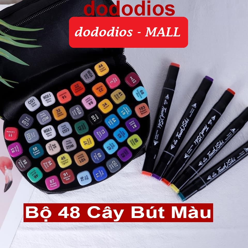 Hình ảnh Bút màu marker chuyên nghiệp dododios - kèm túi vải, Bộ 48 Bút Màu Dạ Maker Touch 2 Đầu Họa Cụ Để Vẽ Tranh, Tô Màu, Vẽ Anime, Highlight, Take Note - Chính Hãng Dododios