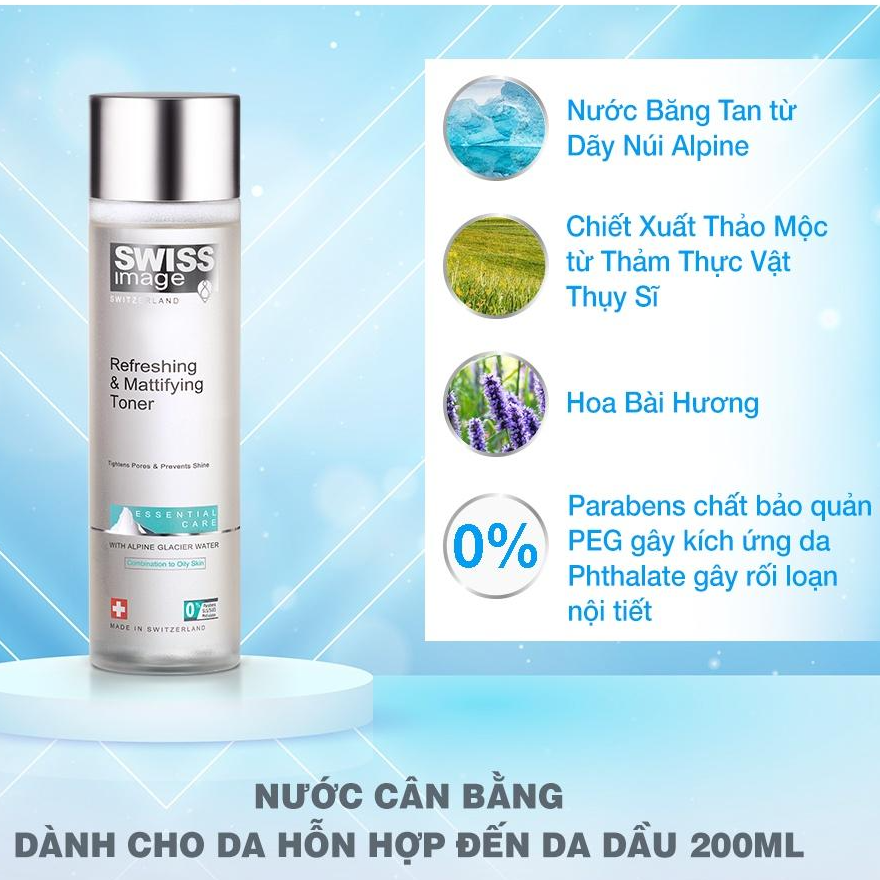 Nước cân bằng làm sạch ngăn ngừa mụn dành cho da dầu Swiss Image Refreshing &amp; Mattifying Toner 200ml