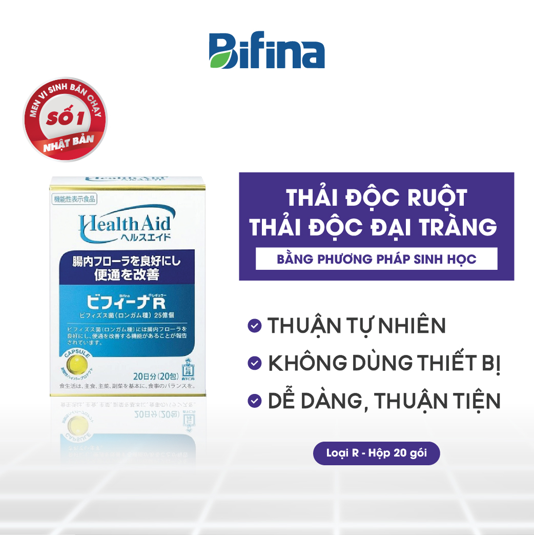 Men vi sinh Bifina Nhật Bản- Loại R 20 gói - Hỗ trợ thải độc đại tràng, không dùng cà phê