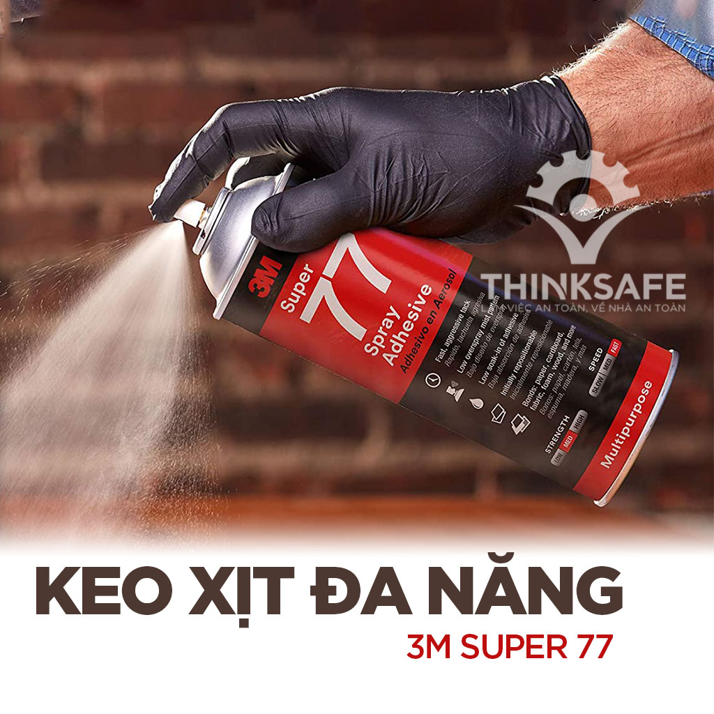 Keo phun xịt đa chức năng 3M Super 77 sử dụng linh hoạt, khô nhanh, trong suốt, có khả năng kết dính với nhiều loại vật liệu khác nhau