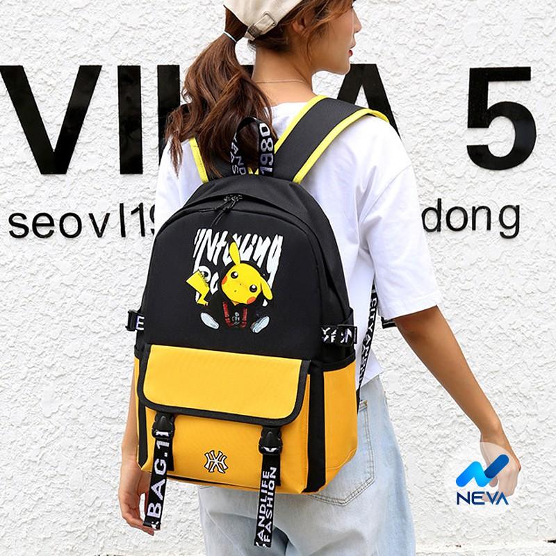 (NEW) Ba Lô Học Sinh Cỡ Lớn In Hình Pikachu Đáng Yêu Phong Cách Unisex NEVA06