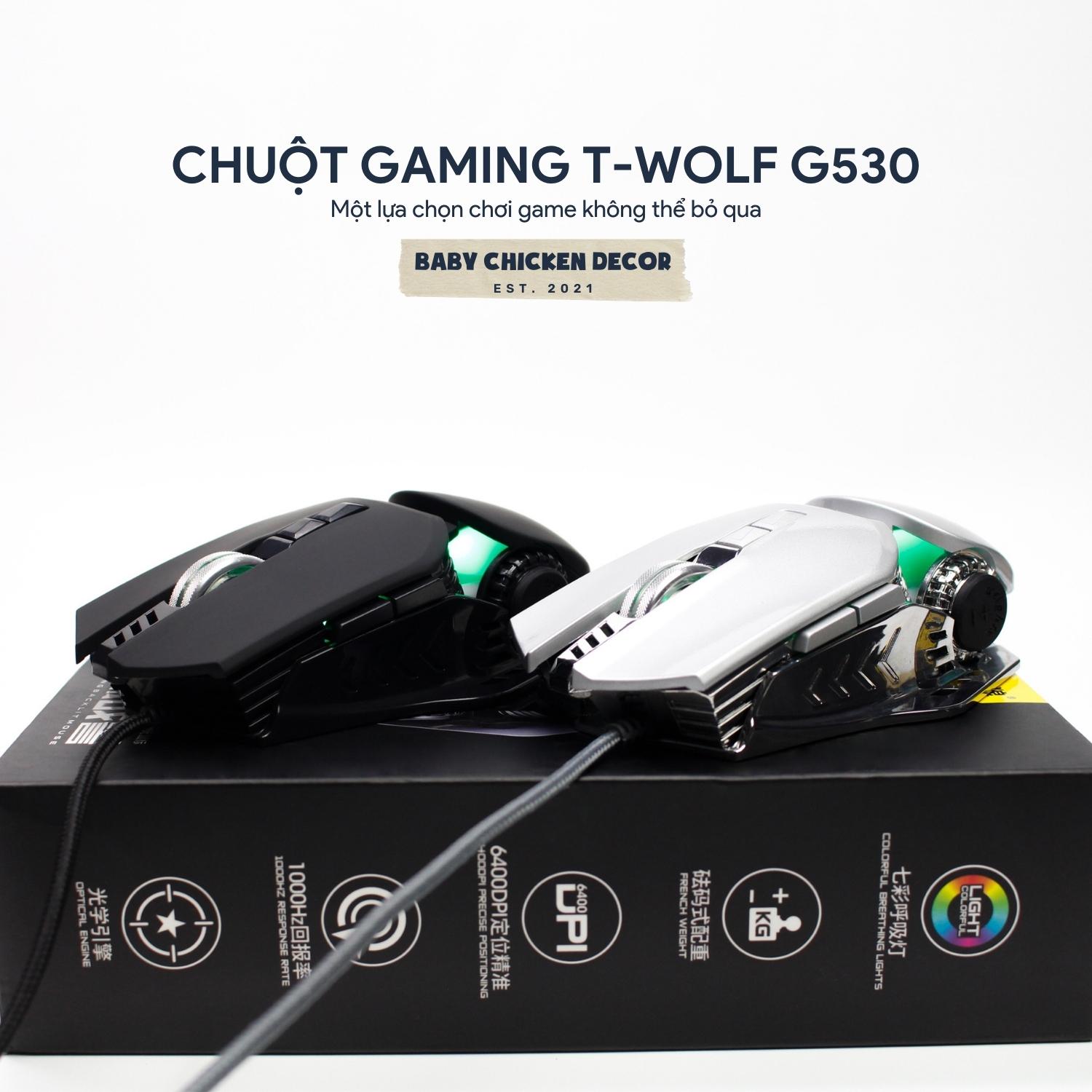 Chuột gaming có dây máy tính văn phòng Led RGB 7 nút điều khiển thương hiệu T-WOLF G530 - Baby Chicken Decor